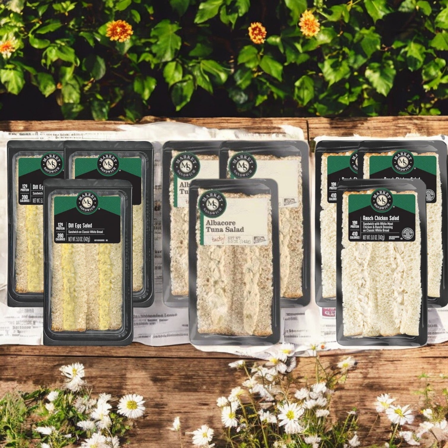 Deli Salad Variety Pack! 3 - Chicken Salad Sandwich, 3 - Dill Egg Salad, 3 - Albacore Tuna Salad Sandwich. 9 Total Items!