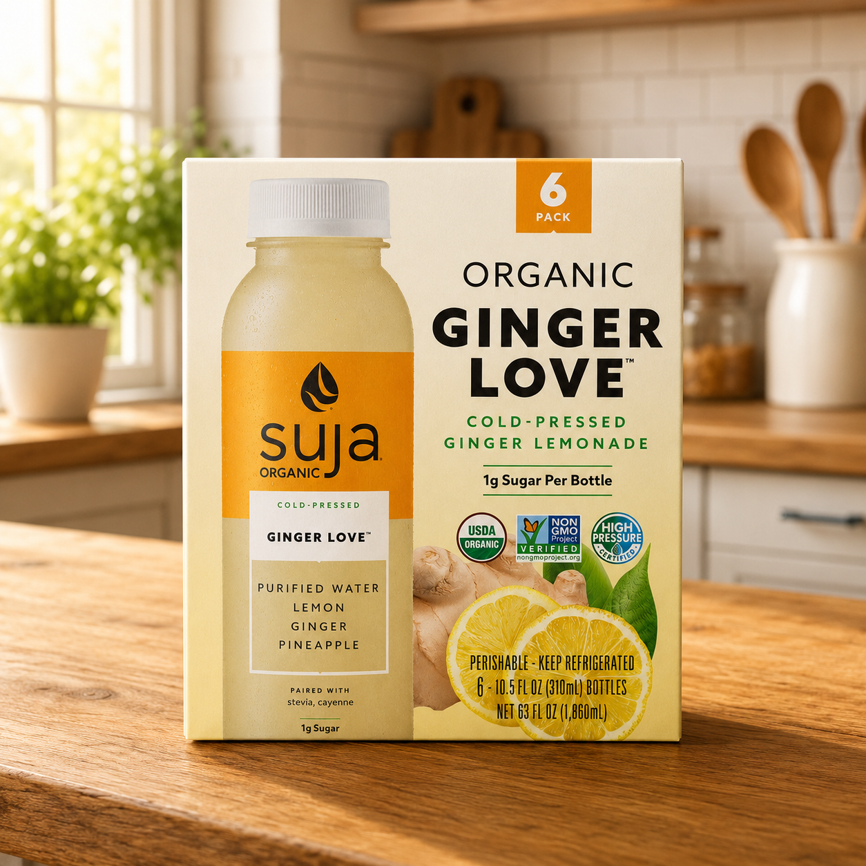 Suja Organic Ginger Love Lemonade – 10.5 fl oz per Bottle, 6 Bottles per Pack