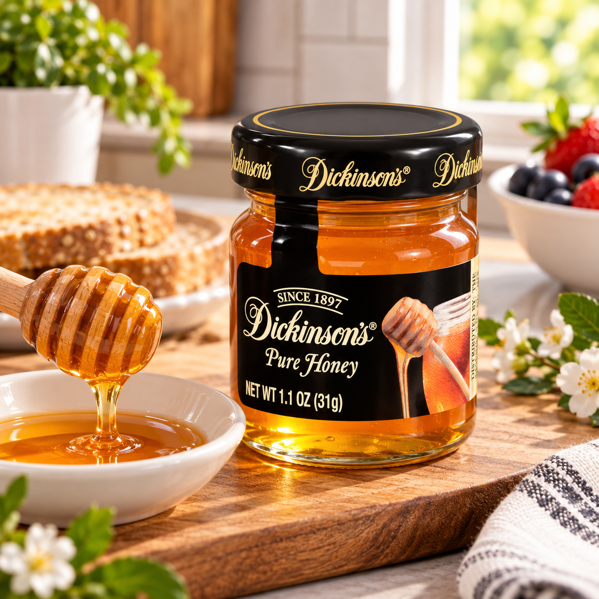 Dickinson Pure Clover Honey – 1 CASE (72 × 1.1 oz Jars)