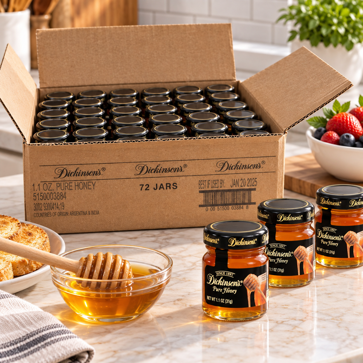 Dickinson Pure Clover Honey – 1 CASE (72 × 1.1 oz Jars)