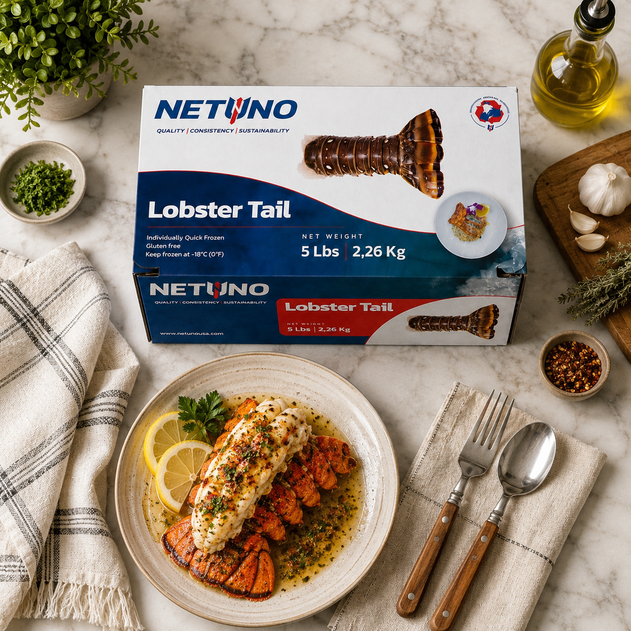 NETUNO Lobster Tails, 8 oz Each, 5 lb Box, 1 Case