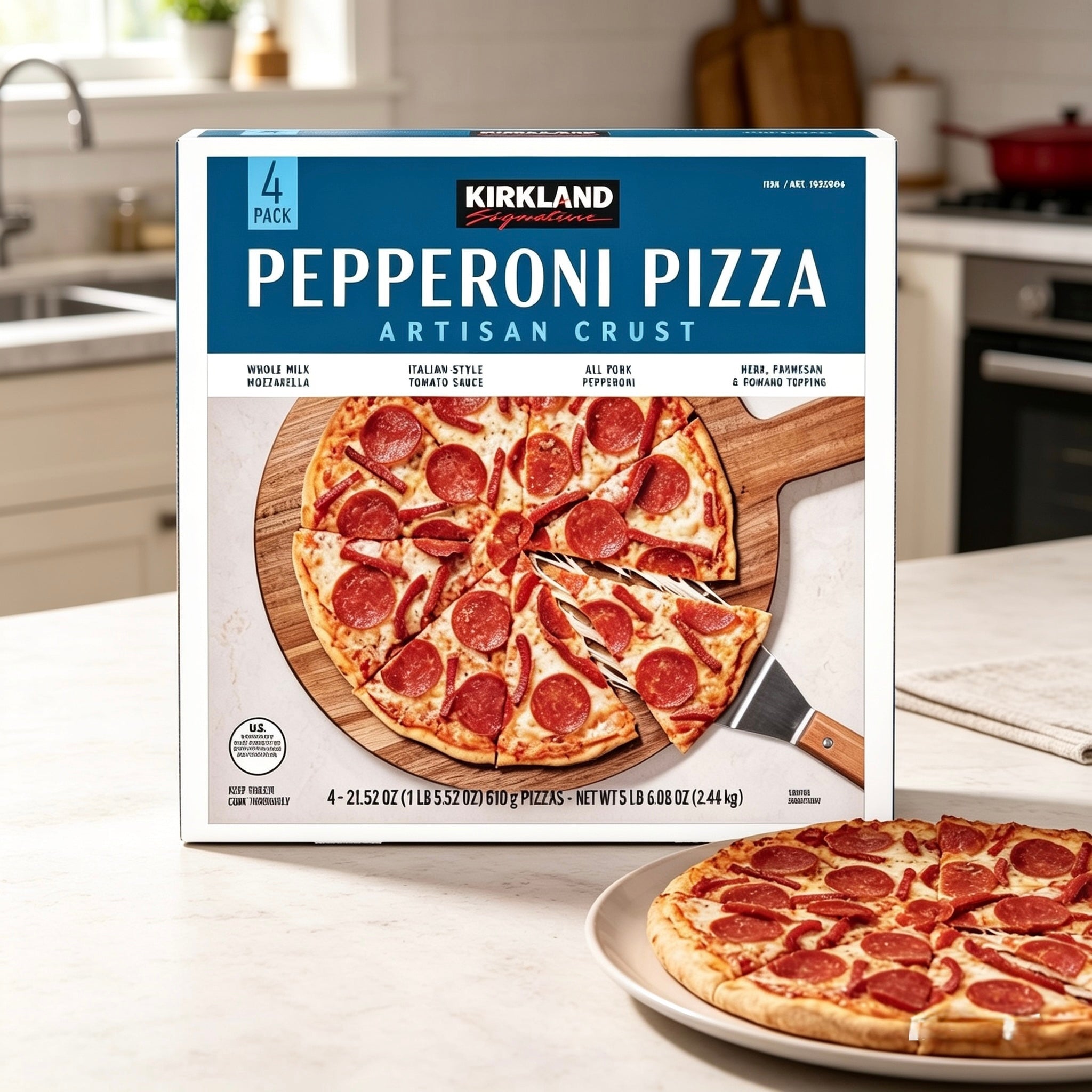 Kirkland Signature Artisan Crust Pepperoni Pizza – 21.52 oz Each, 4-Count Pack
