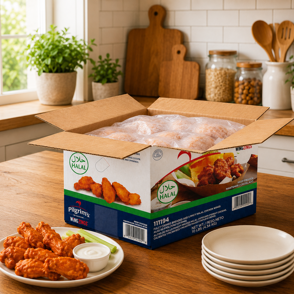 Pilgrim's Pride Breaded Hot & Spicy Halal Chicken Wings – 1st & 2nd Sections, Bulk Case