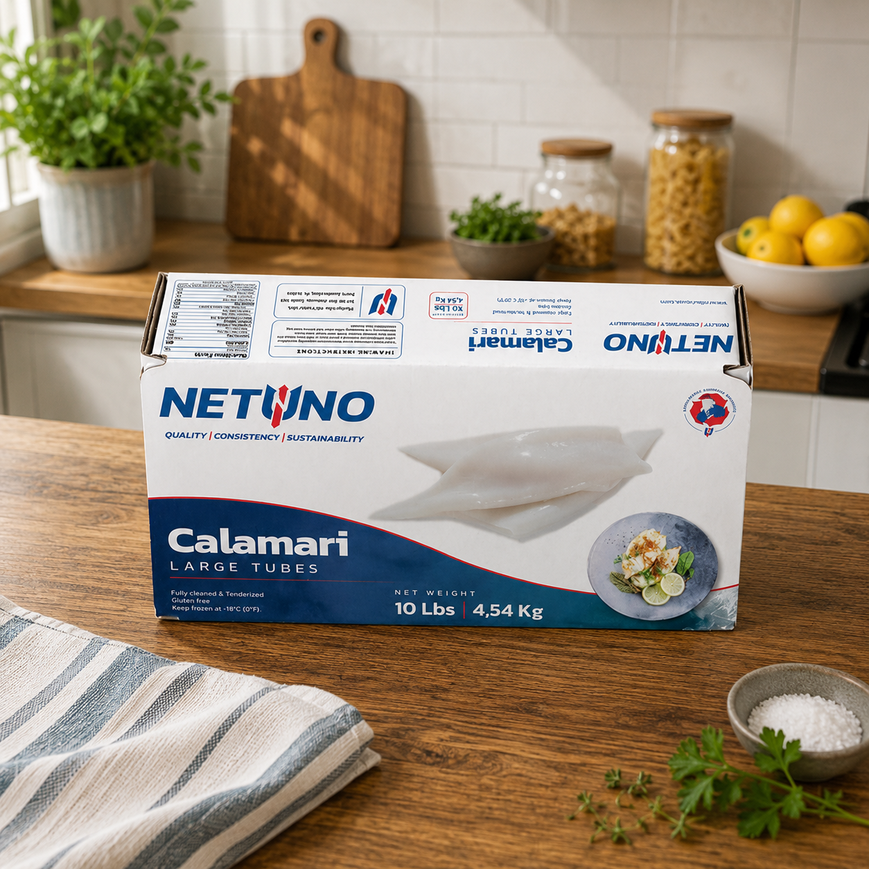 NETUNO Large (Jumbo) Squid Calamari Tubes, U10, 10 lb Box, 1 Case