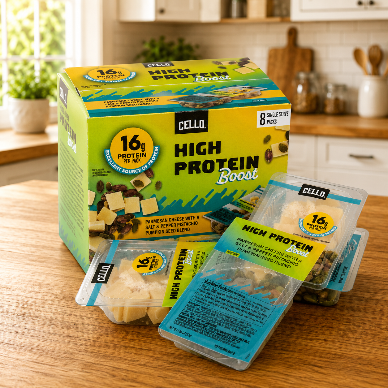 Cello High Protein Boost Single Serve Snack Packs – 1.85 oz per Pack, 8 Packs per Box, 3 Boxes per Case