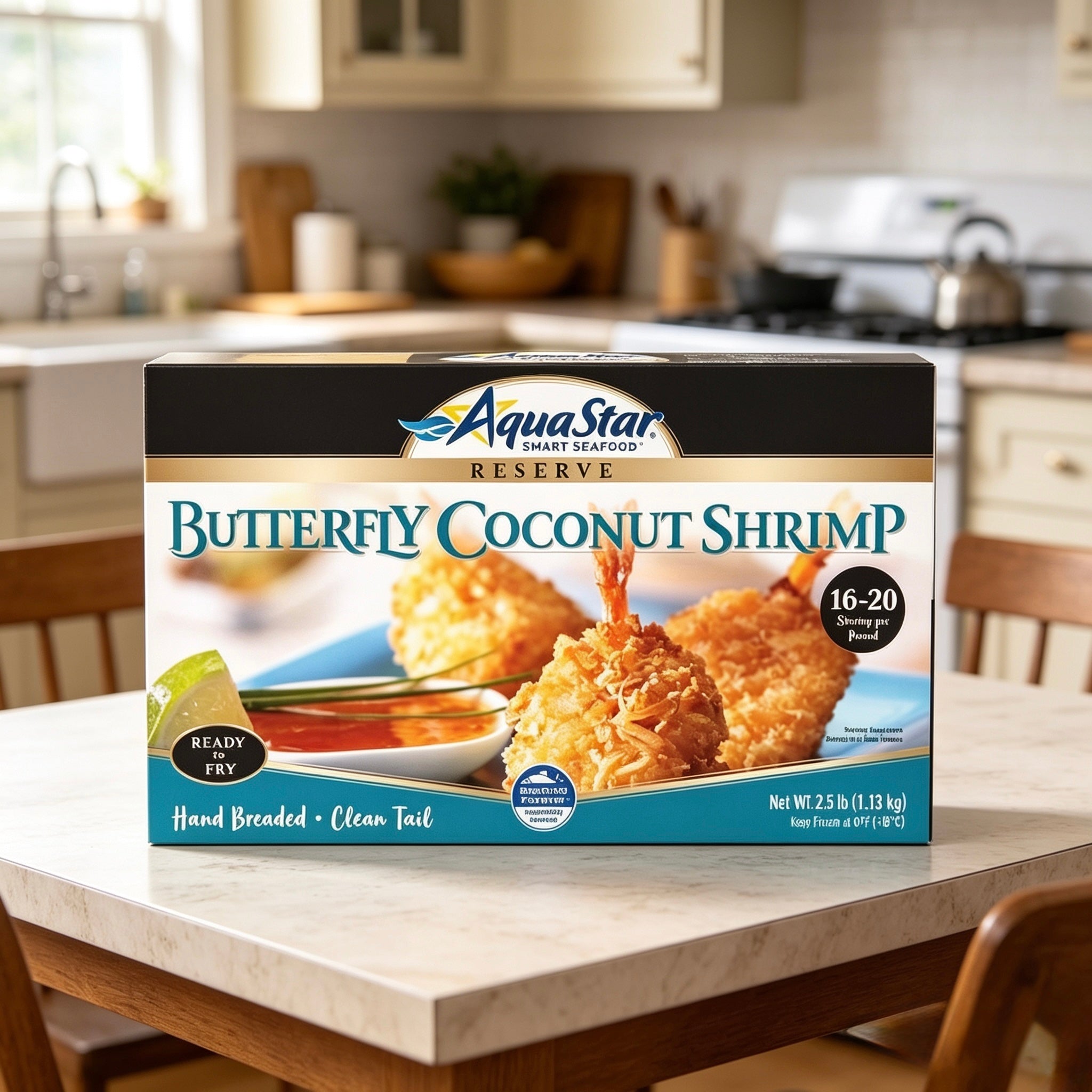 Aqua Star Butterfly Coconut Shrimp, Hand Breaded (16–20 ct per lb, 1 Count – 2.5 lb Box)
