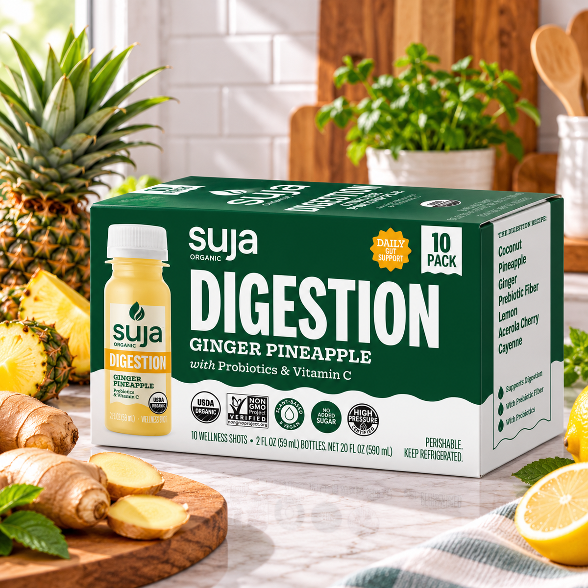 Suja Organic Digestion Wellness Shots – 3 COUNT (30 Bottles , 2 fl oz)