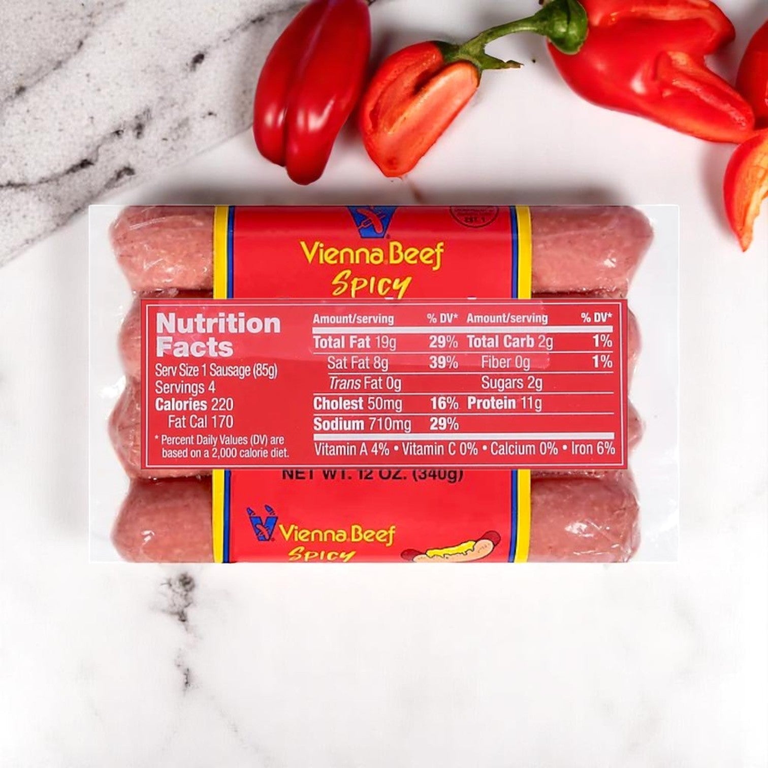 Vienna Beef Skinless Spicy Sausage – Smoked, 12 oz Package