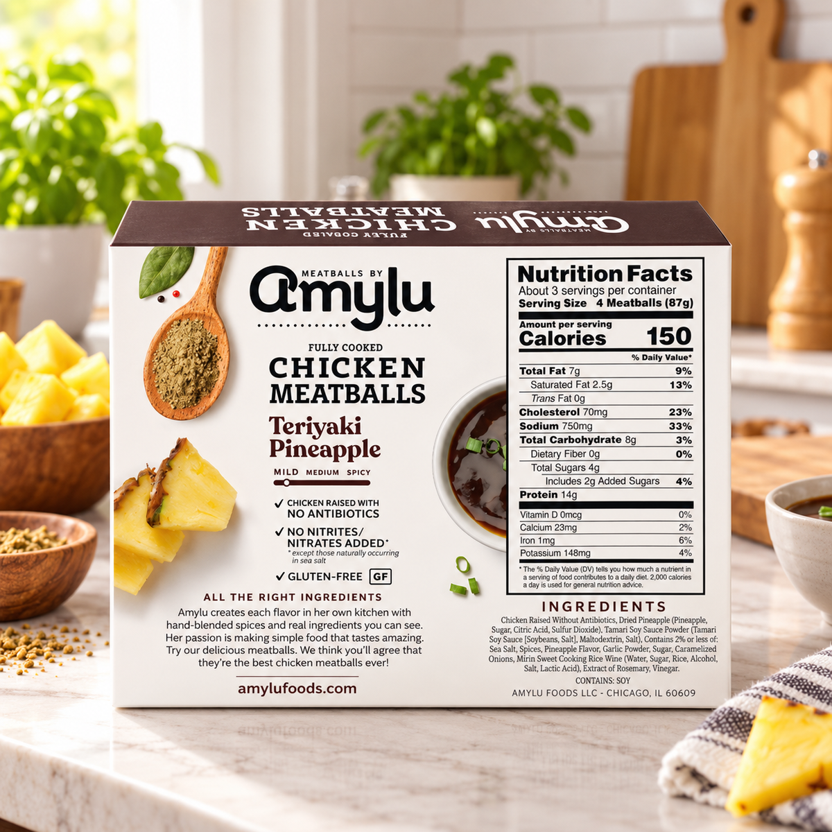 Amylu Teriyaki Pineapple Chicken Meatballs – 10 oz (1 Count)
