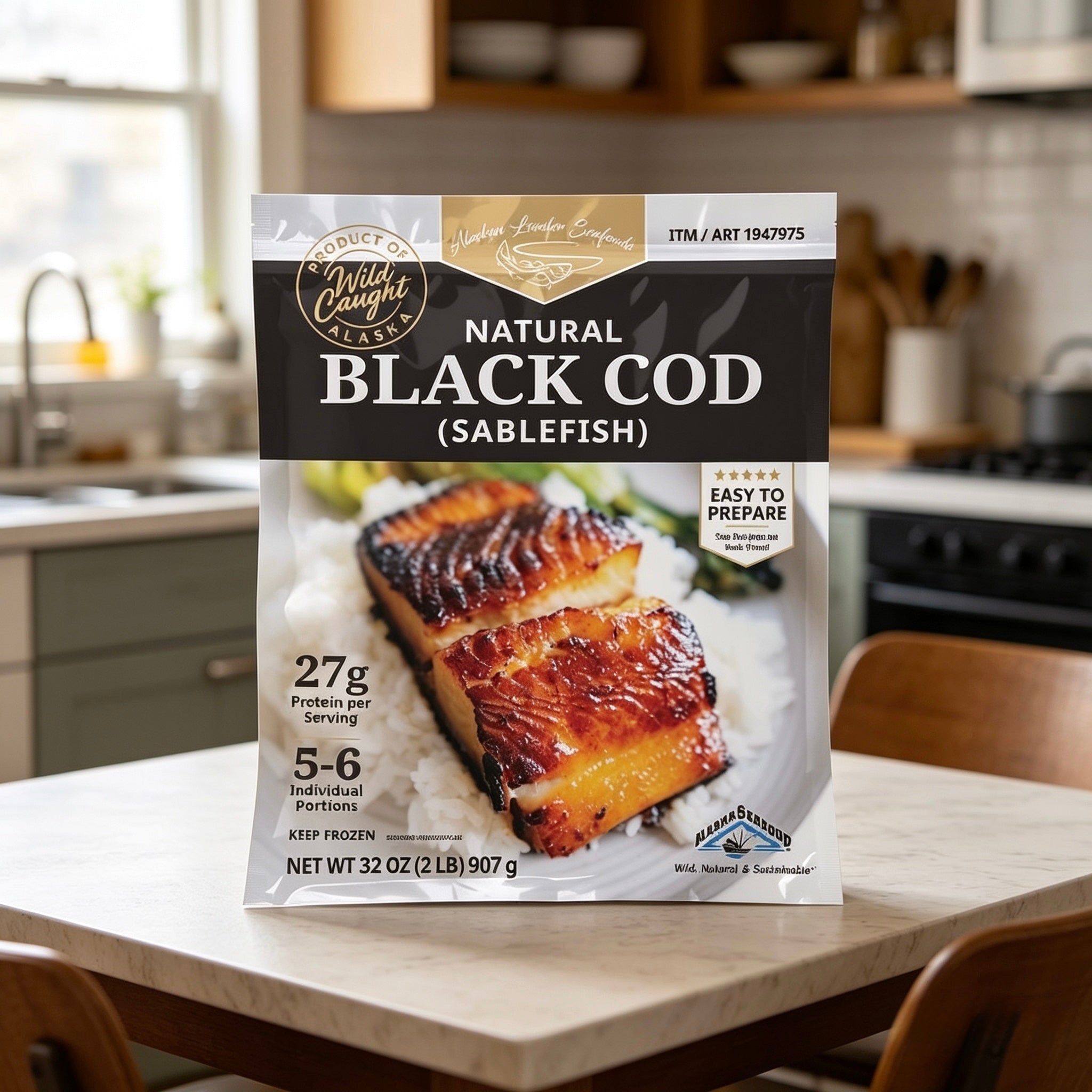 Alaskan Leader Seafood Natural Black Cod – Wild Caught Black Cod, 32 oz  1-Count Pack