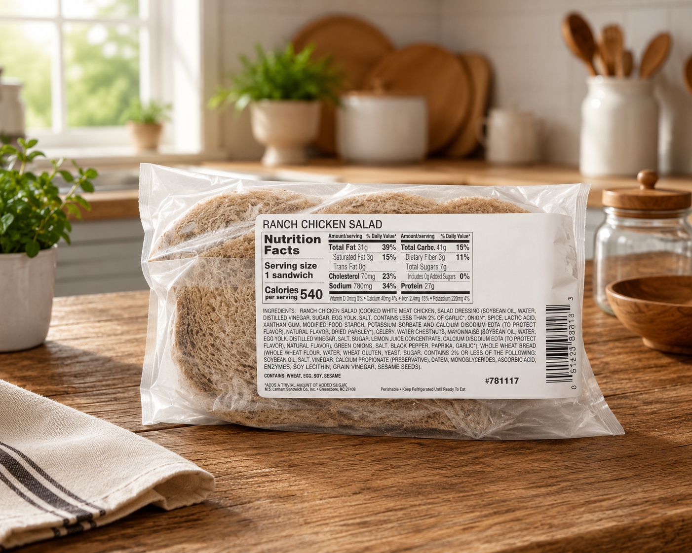 Ranch Chicken Salad Sandwich on Multigrain Bread – 6.6 oz Each, 8 Sandwiches per Case (Ships Frozen)