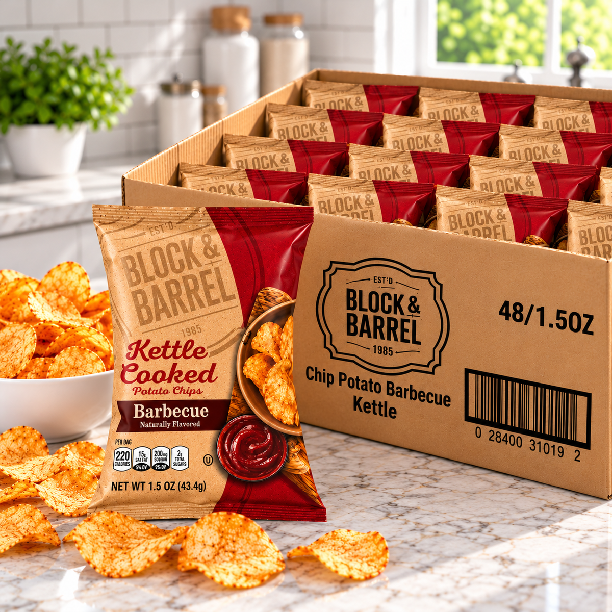 Block & Barrel Barbecue Kettle Style Potato Chips – 48 × 1.5 oz Bags ( 1 case )