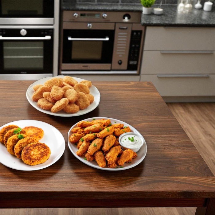 Halal Chicken Breast Nuggets (3 lbs), Halal Chicken Breast Patties (10 lbs), Halal Chicken Wings (5 lbs) Favorites Combo (3 Items Total)
