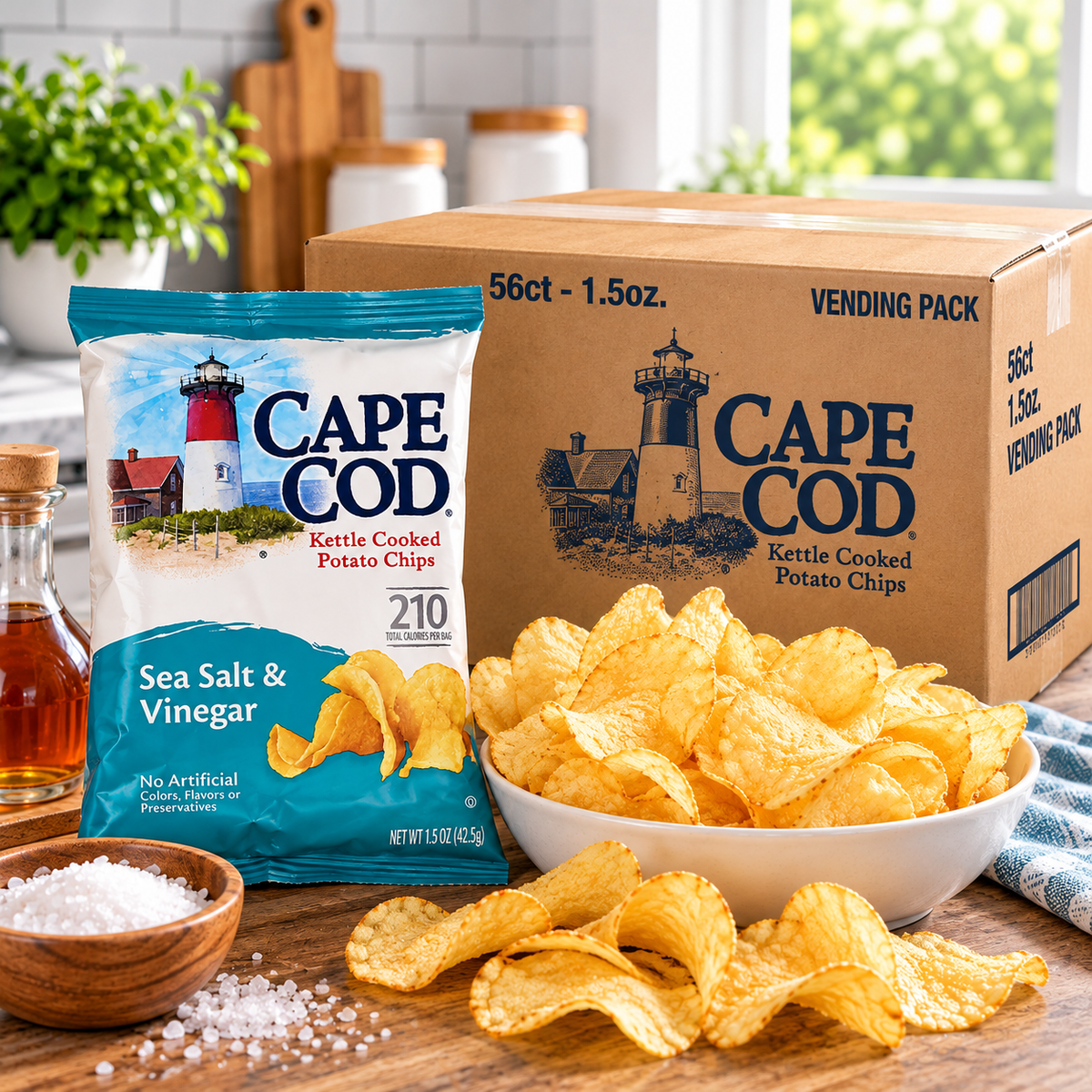 Cape Cod Sea Salt & Vinegar Kettle Cooked Potato Chips – 56 × 1.5 oz Bags 1 case