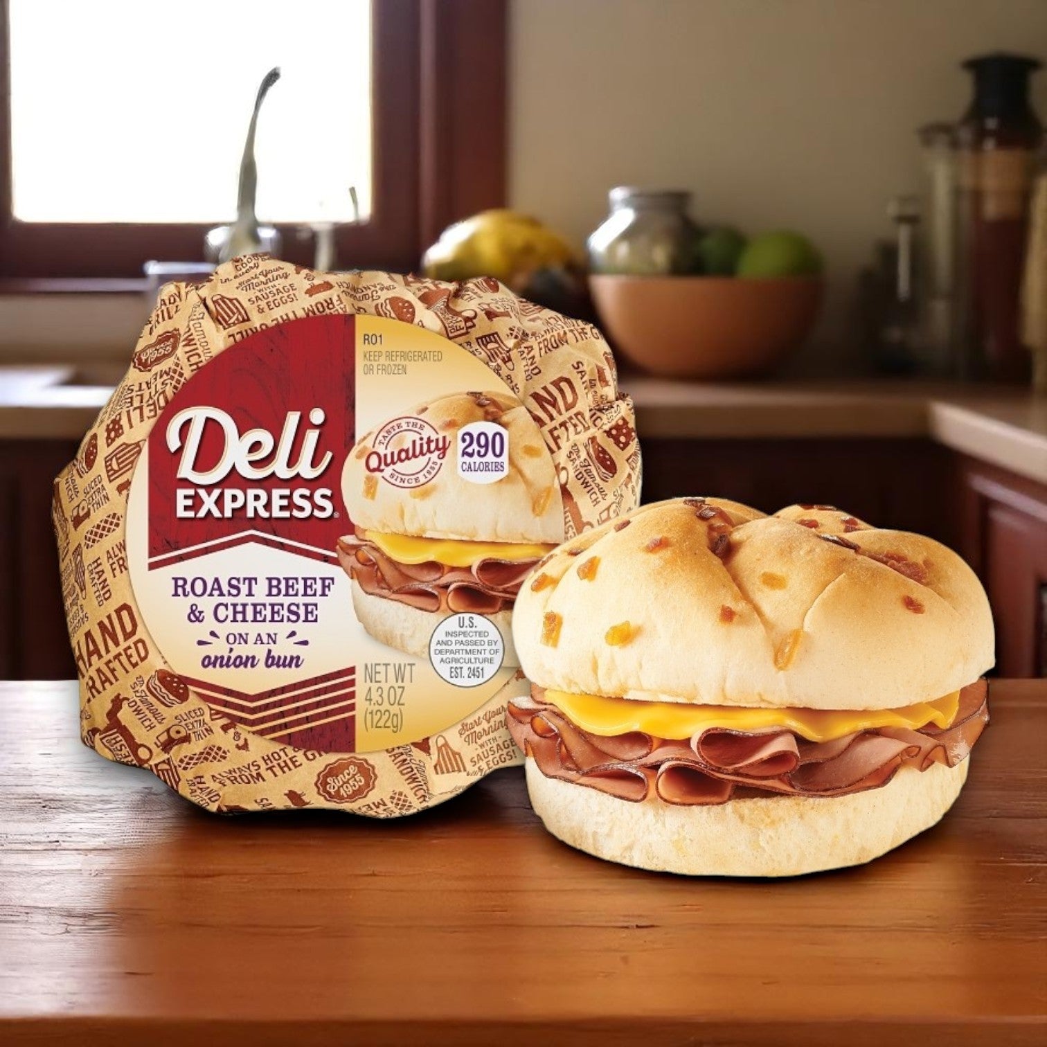 Deli Express Roast Beef & Cheese Sandwich – 4.3 oz, 10-Count Case