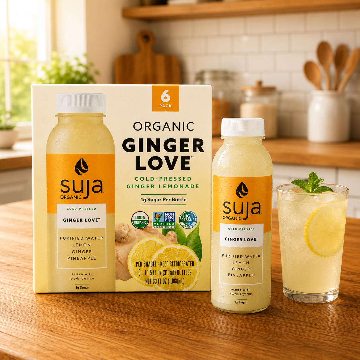 Suja Organic Ginger Love Lemonade – 10.5 fl oz per Bottle, 6 Bottles per Pack