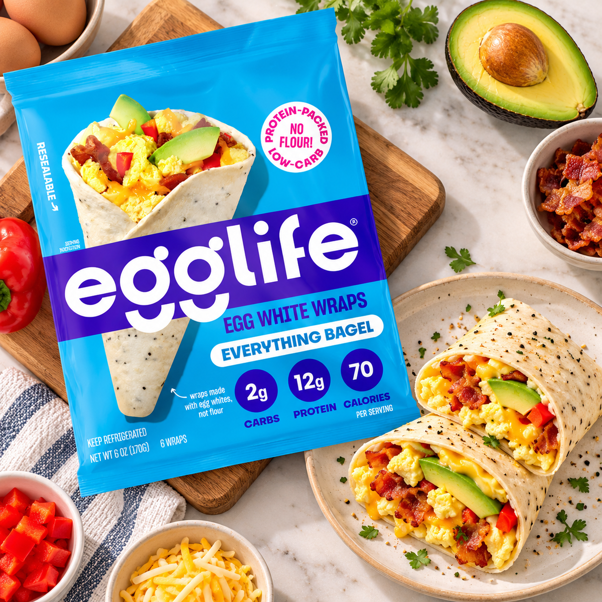 egglife Everything Bagel Egg White Wraps — 3 Packs × 6 oz Each