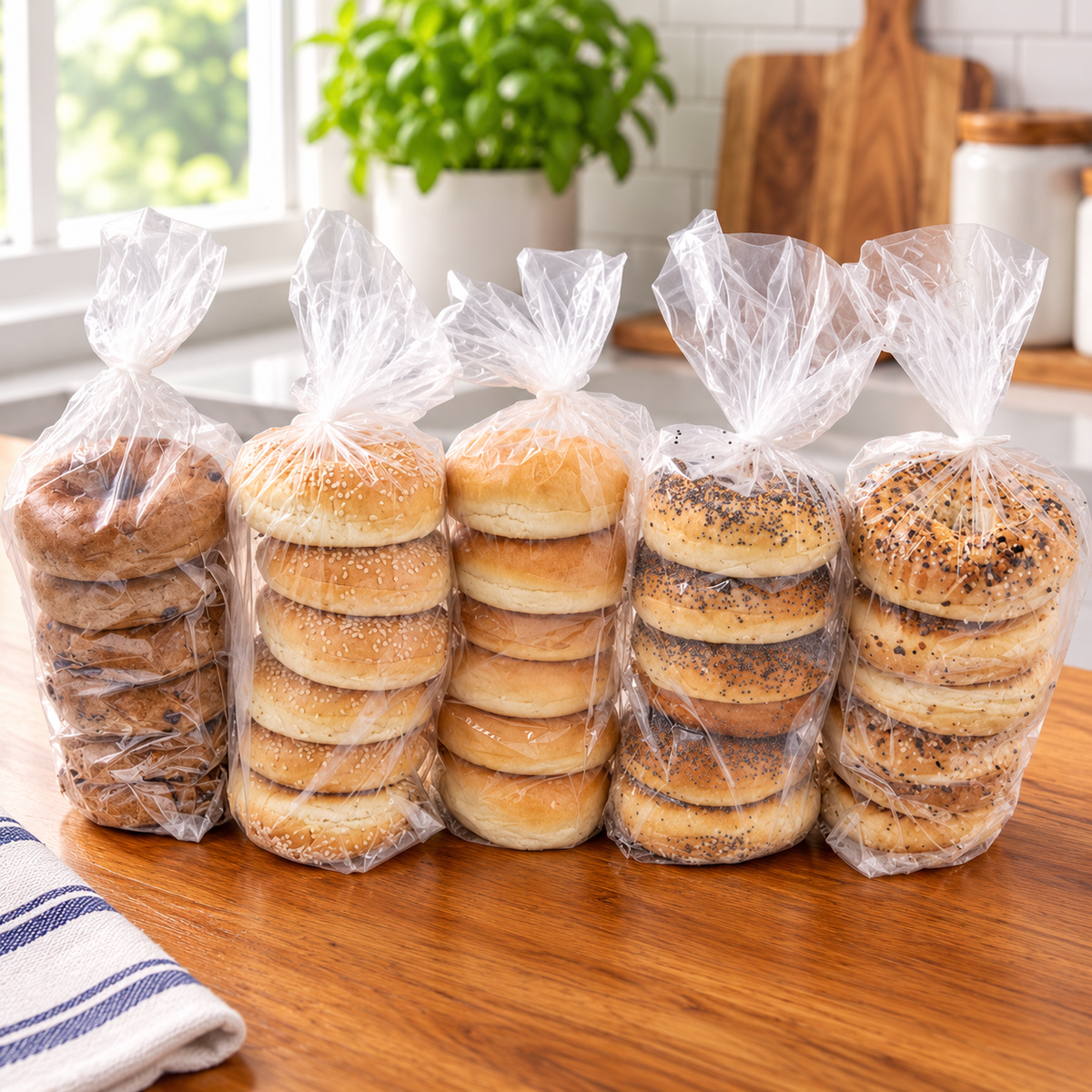 Baker's Source Classic – Assorted Sliced Bagels, 3 oz Each | 15 Packs × 6 Bagels - 1 case