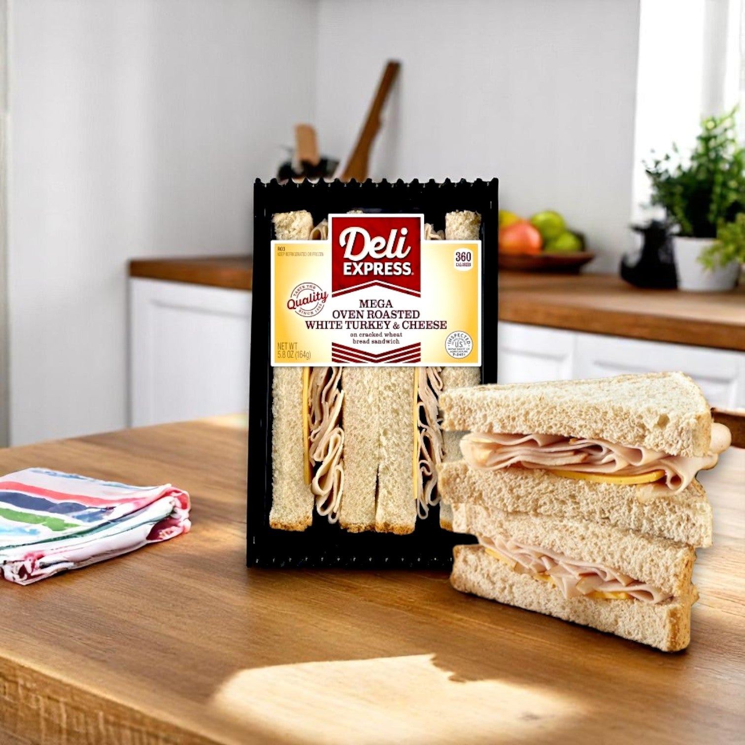 Deli Express Mega Hickory Smoked Turkey & Cheese Sandwich Wedge – 5.8 oz (Individually Wrapped)
