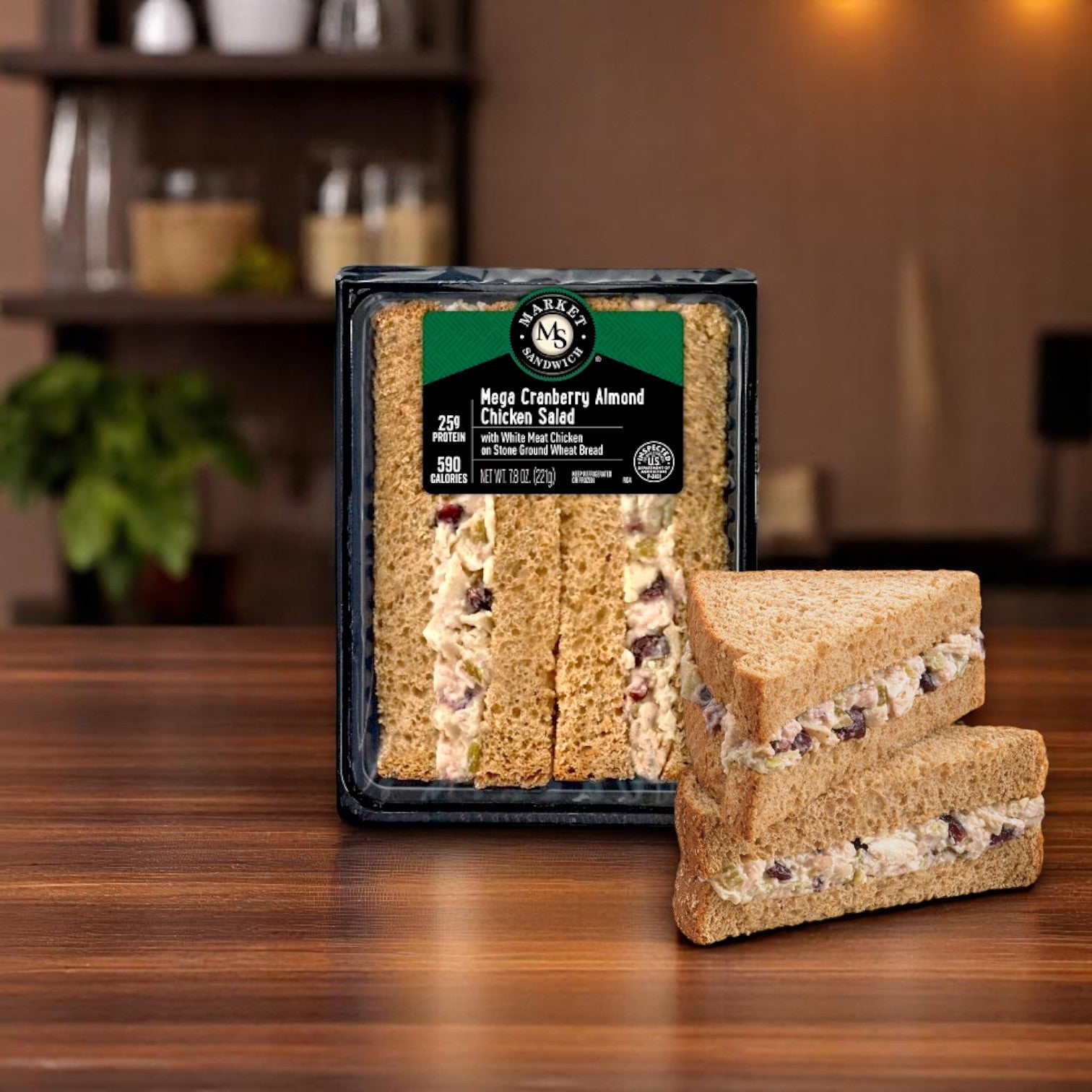 Market Sandwich Mega Cranberry Almond Chicken Salad on Stone Ground Wheat Bread – 7.8 oz (8 Per Case)