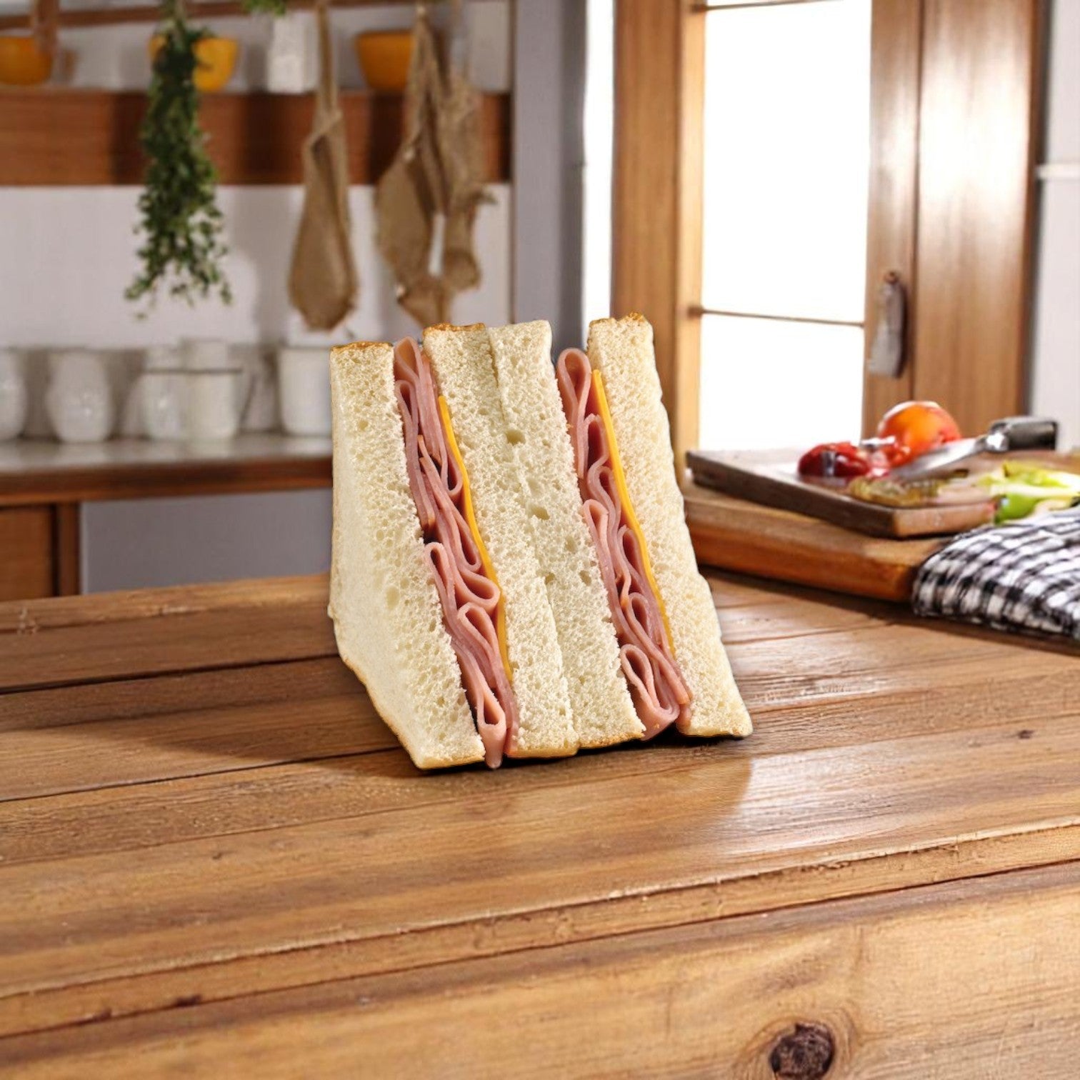Deli Express Mega Smoked Ham & Cheese Sandwich Wedge – 6 oz (Individually Wrapped)