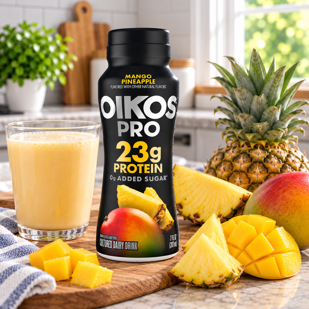 Oikos Pro Mango Pineapple Yogurt Drink – 8 × 7 fl oz Bottles 1 case