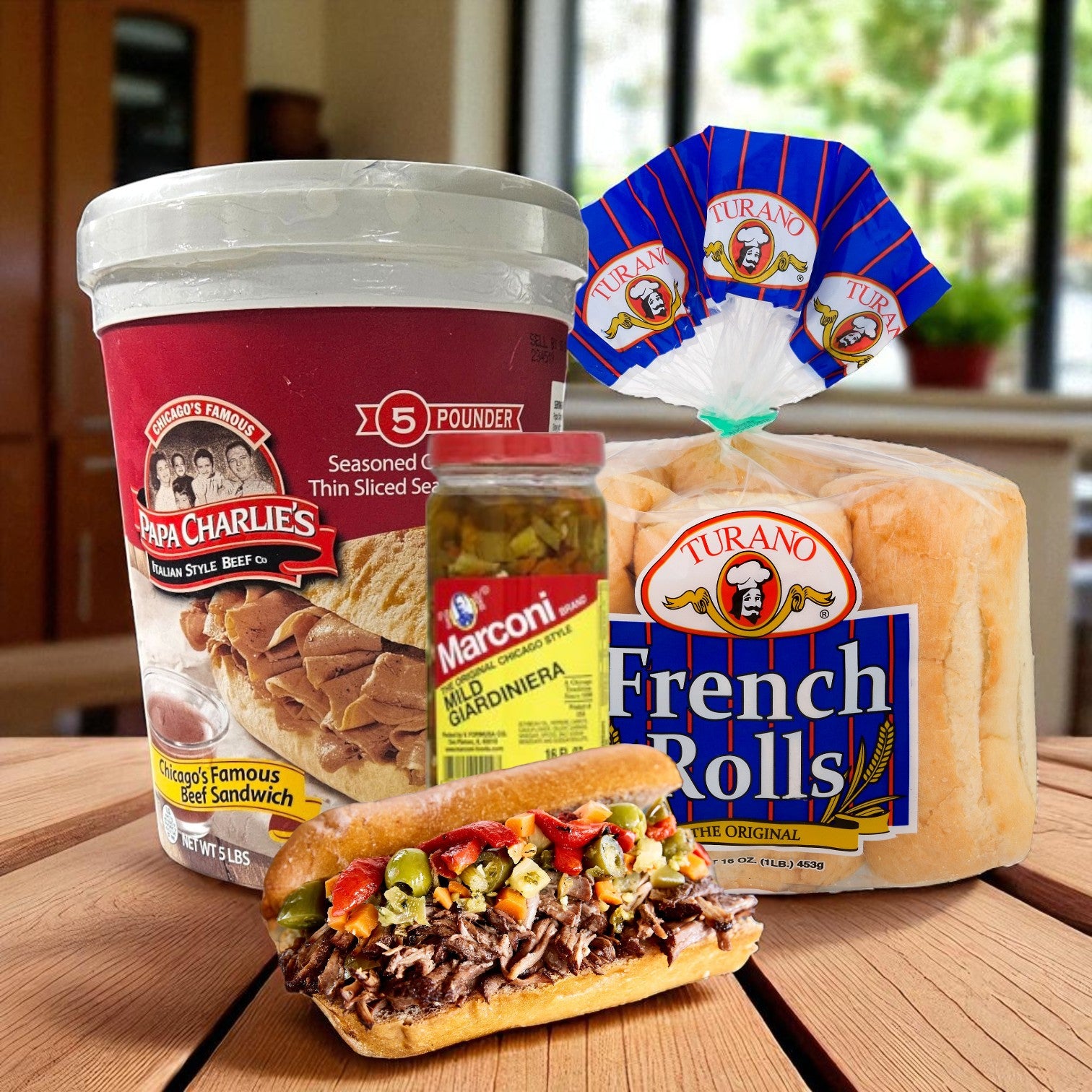 Papa Charlie’s Italian Beef Sandwich Kit with Turano® Rolls & Marconi Giardiniera