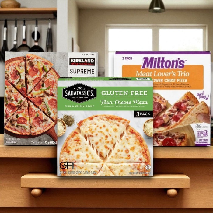 Sabatasso’s Four Cheese Pizza - 1 pack (3 Total Pizzas), Kirkland Cauliflower Crust Supreme Pizza, 2-count - (1 Pack) Milton’s Meat Lover’s Cauliflower Crust Pizza,  2-count - ( 1 pack) - Gluten Free Pizza Bundle (3 Items Total)