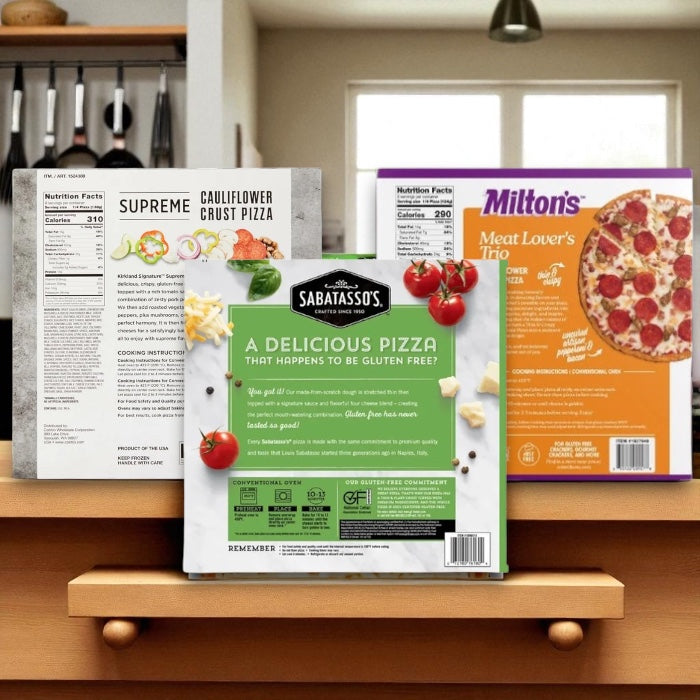 Sabatasso’s Four Cheese Pizza - 1 pack (3 Total Pizzas), Kirkland Cauliflower Crust Supreme Pizza, 2-count - (1 Pack) Milton’s Meat Lover’s Cauliflower Crust Pizza,  2-count - ( 1 pack) - Gluten Free Pizza Bundle (3 Items Total)