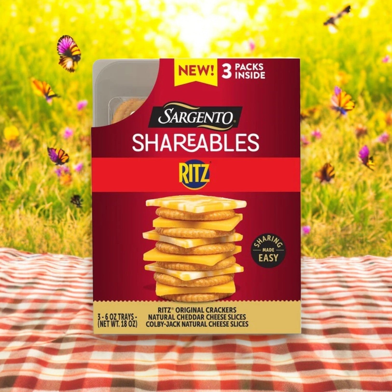 Sargento Shareables Cheese & Ritz Crackers | 6 oz, 3 Packs - 9 Trays Total