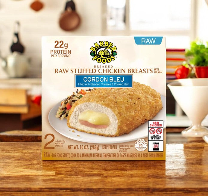 Barber Foods Breaded Raw Cordon Bleu Stuffed Chicken Breasts- 2 Count- 3 Packs