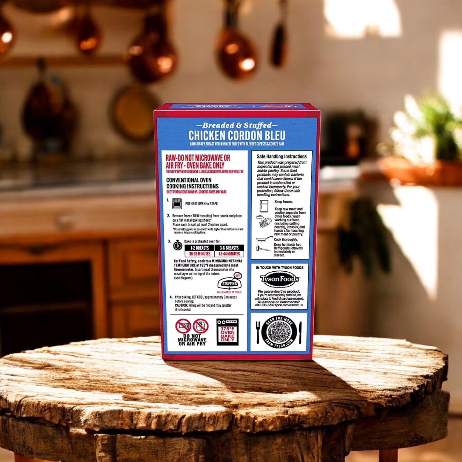 Tyson Breaded Boneless Raw Stuffed Chicken Breasts with Rib Meat Cordon Bleu, Frozen 3 Count