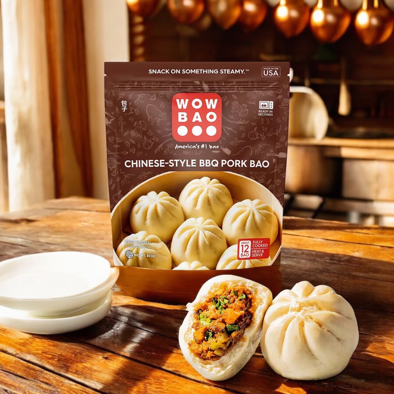 Wow Bao Chinese-Style BBQ Pork Bao Buns, Frozen, 30 oz 3 Count