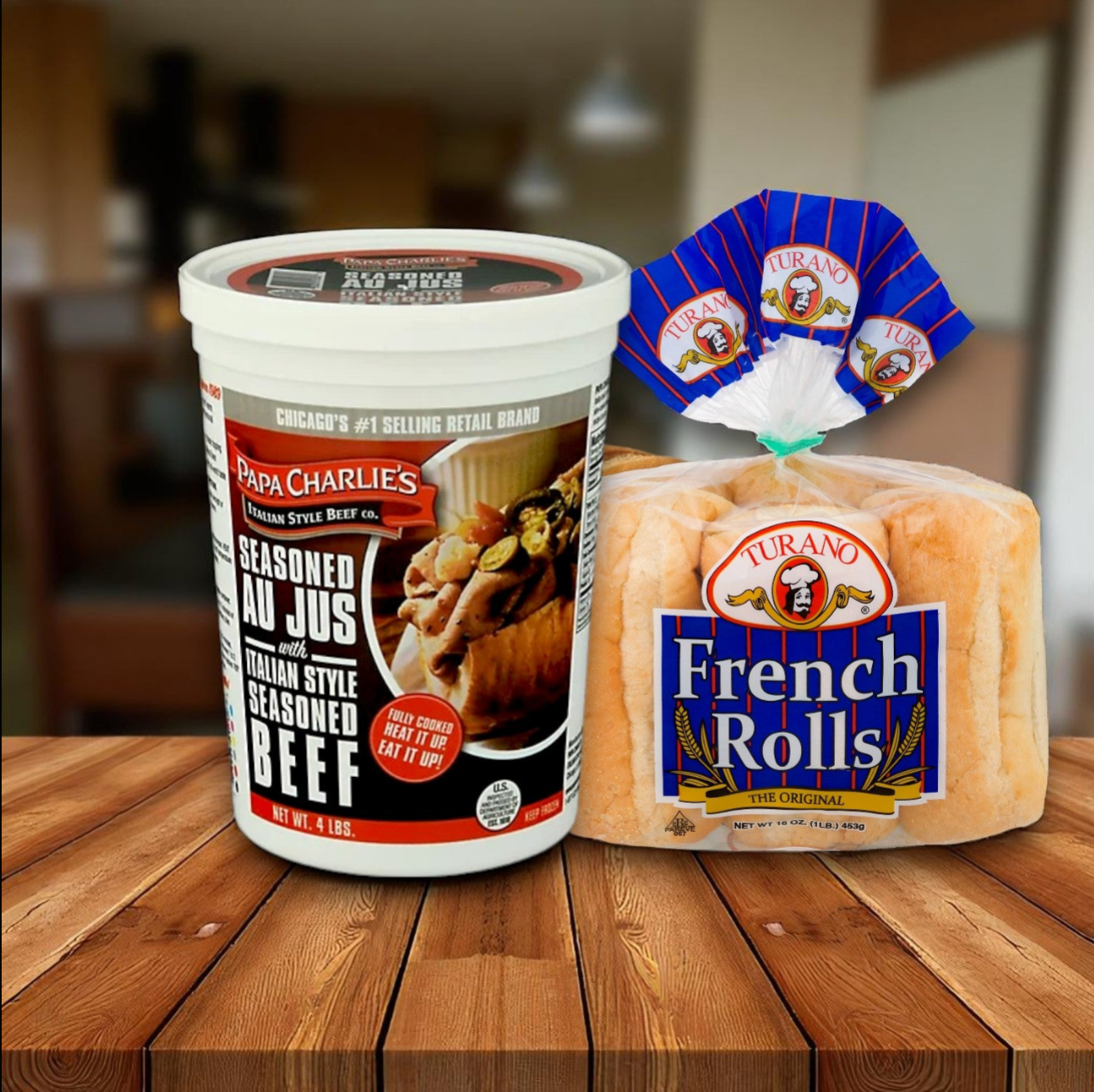 Papa Charlie’s Italian Beef & Turano® French Rolls Combo – 4 lb Kit