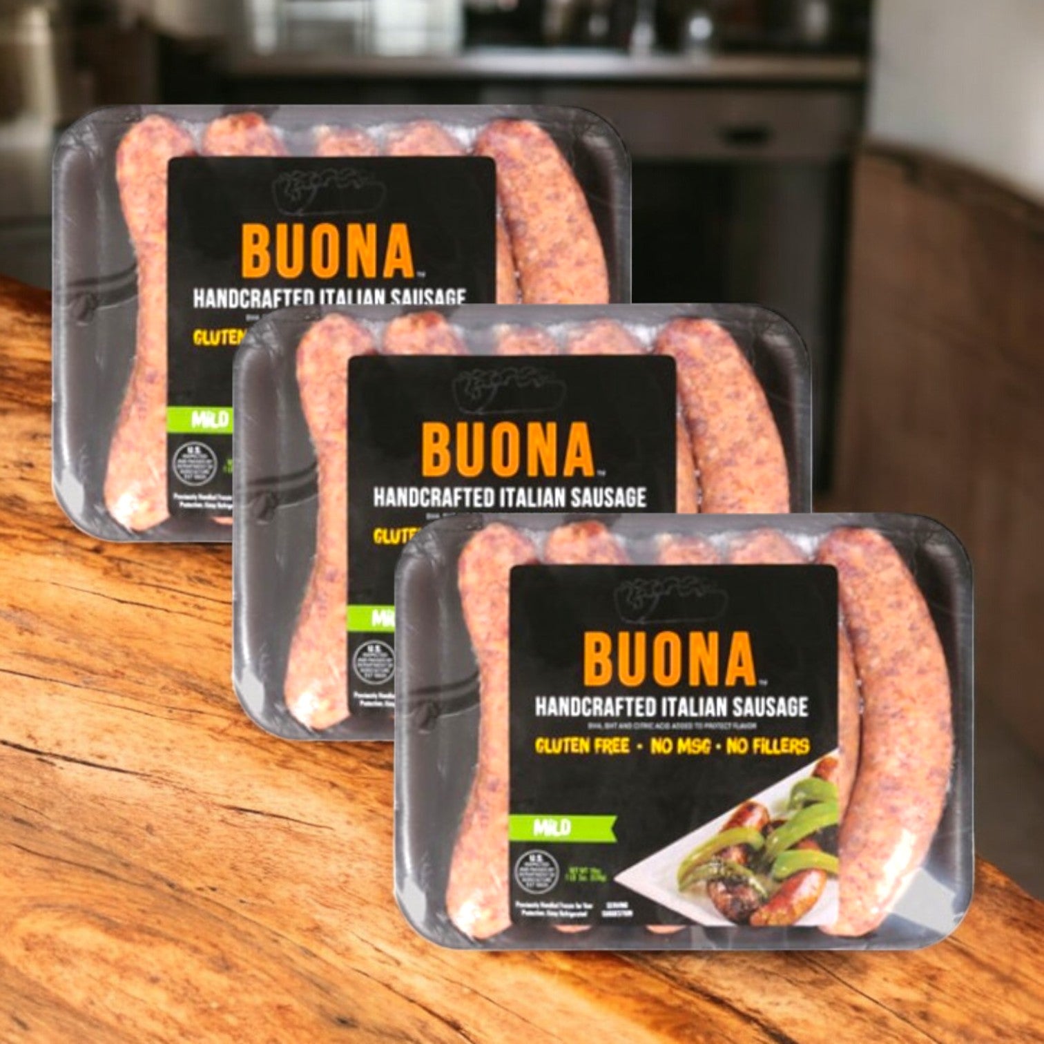 Buona Italian Sausage – Handcrafted, Mild (19 oz, 3 cases)