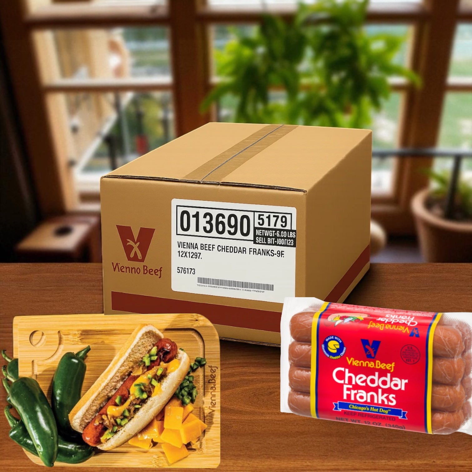 Vienna Beef Cheddar Franks 12 oz 12 Packs- 1 Case- 96 Total Hot Dogs