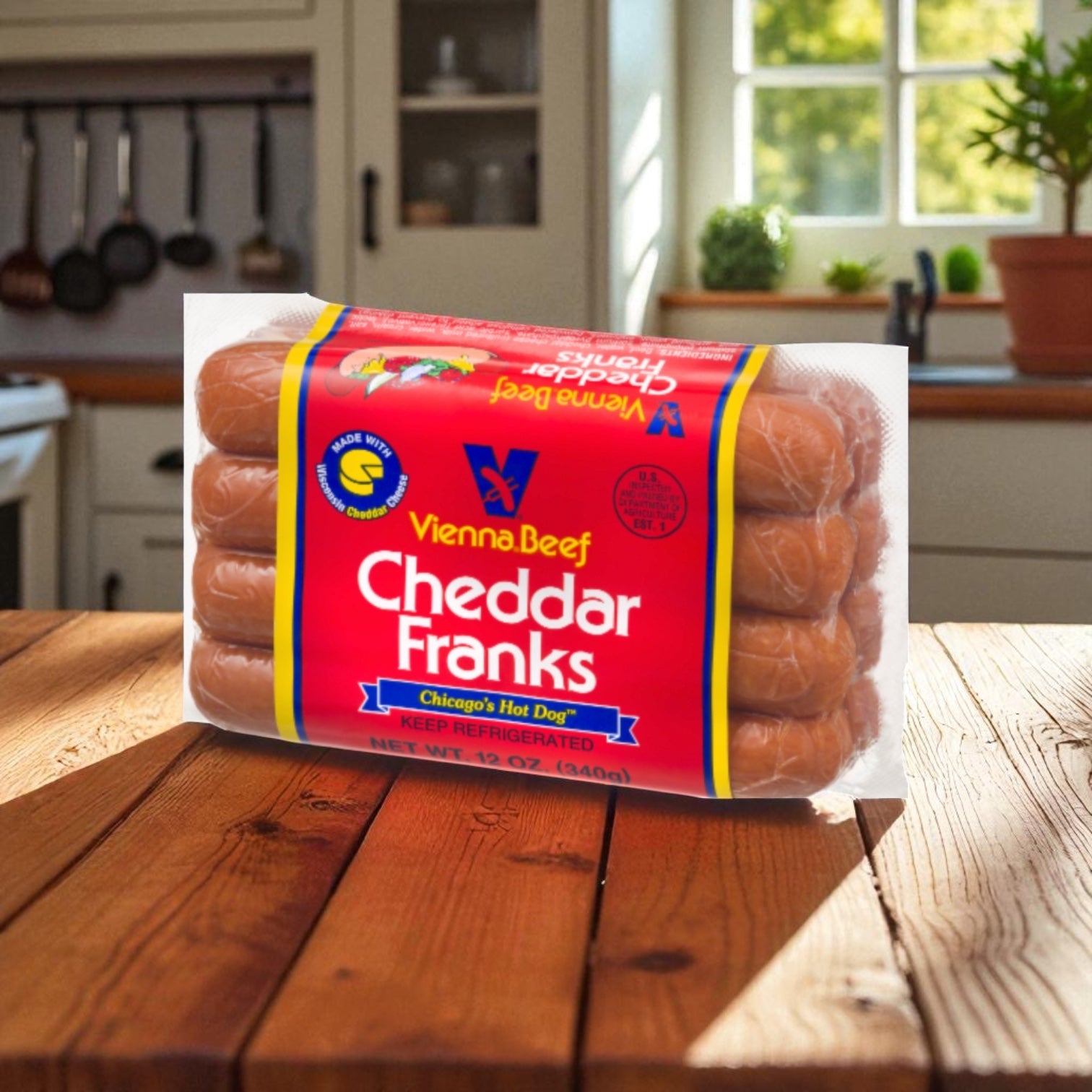 Vienna Beef Cheddar Franks 12 oz 12 Packs- 1 Case- 96 Total Hot Dogs