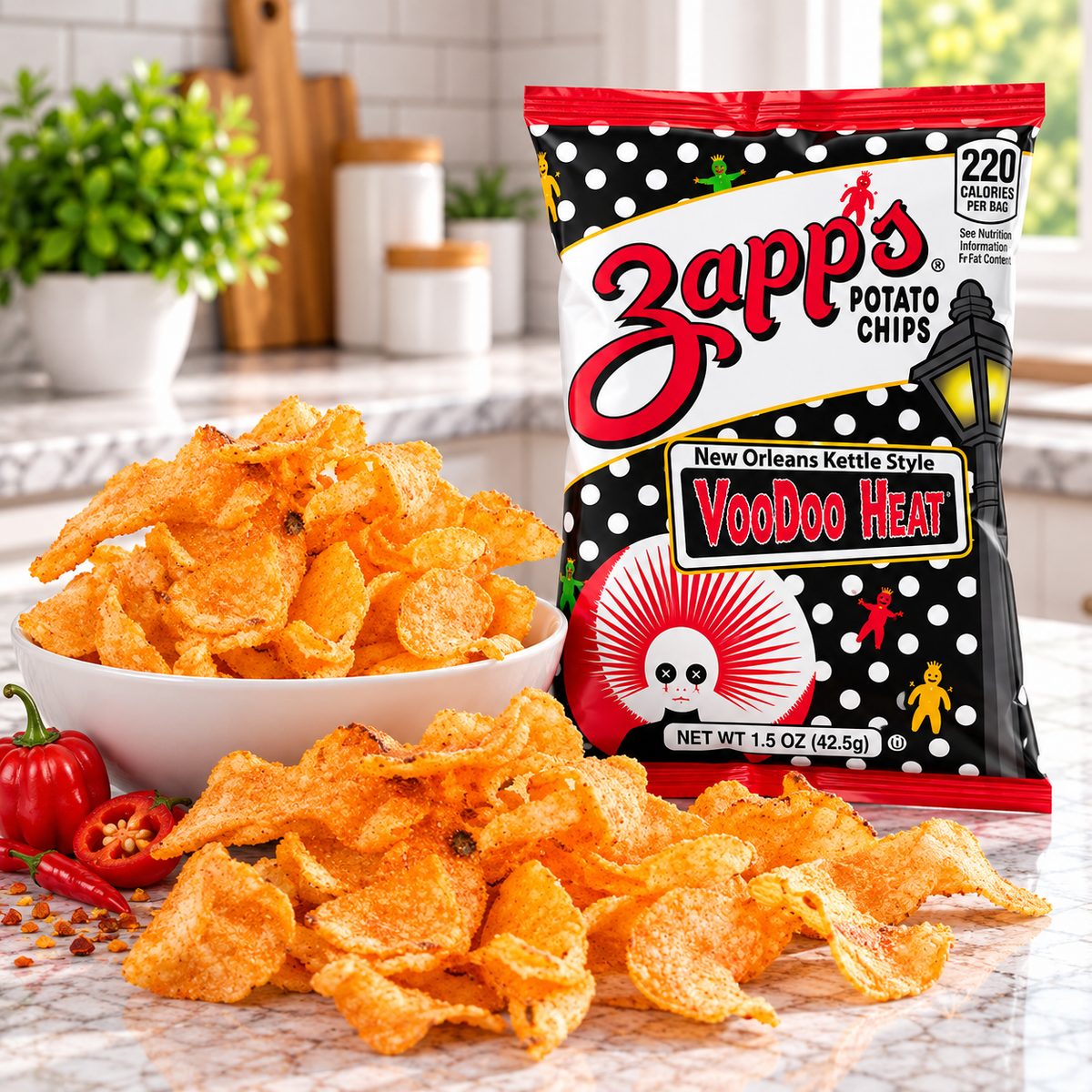 Zapp's New Orleans Kettle Style Voodoo Heat Potato Chips – 60 × 1.5 oz Bags 1 case