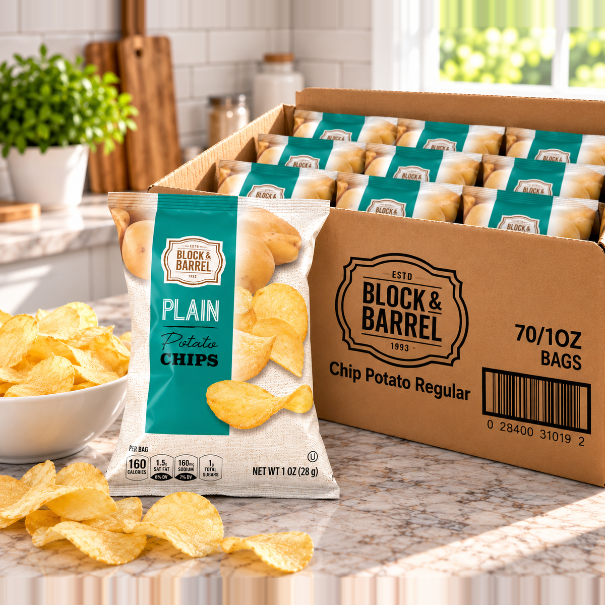Block & Barrel Classic Regular Potato Chips – 70 × 1 oz Single-Serve Bags (1 Case)
