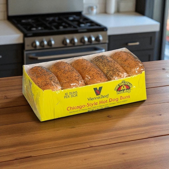 Vienna Poppy Seed Hot Dog Buns,  10 Buns per Box ( 1 pack)