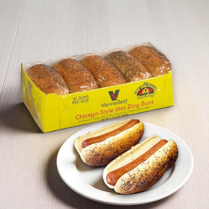 Vienna Poppy Seed Hot Dog Buns,  10 Buns per Box ( 1 pack)