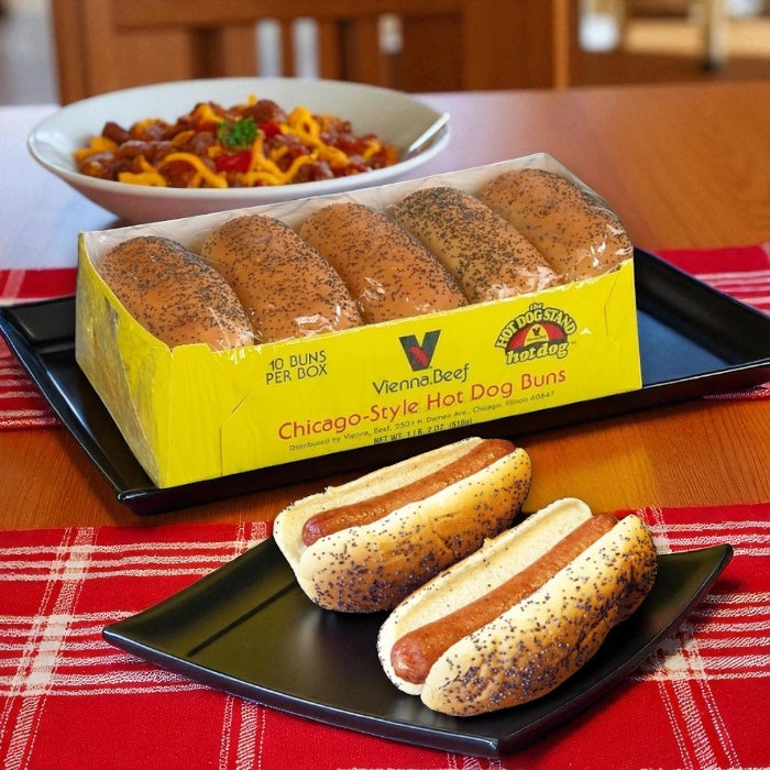 Vienna Poppy Seed Hot Dog Buns,  10 Buns per Box ( 1 pack)