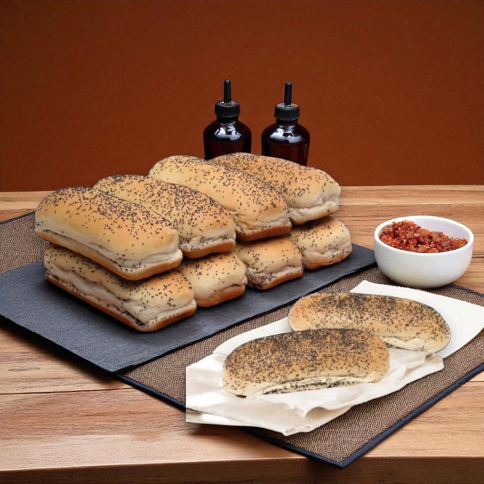 Vienna Poppy Seed Hot Dog Buns,  10 Buns per Box ( 1 pack)