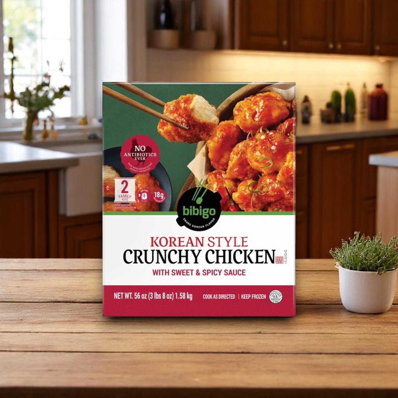 Bibigo Korean Style Crunchy Chicken, Sweet & Spicy Sauce – 3 Pack (56 oz Each)