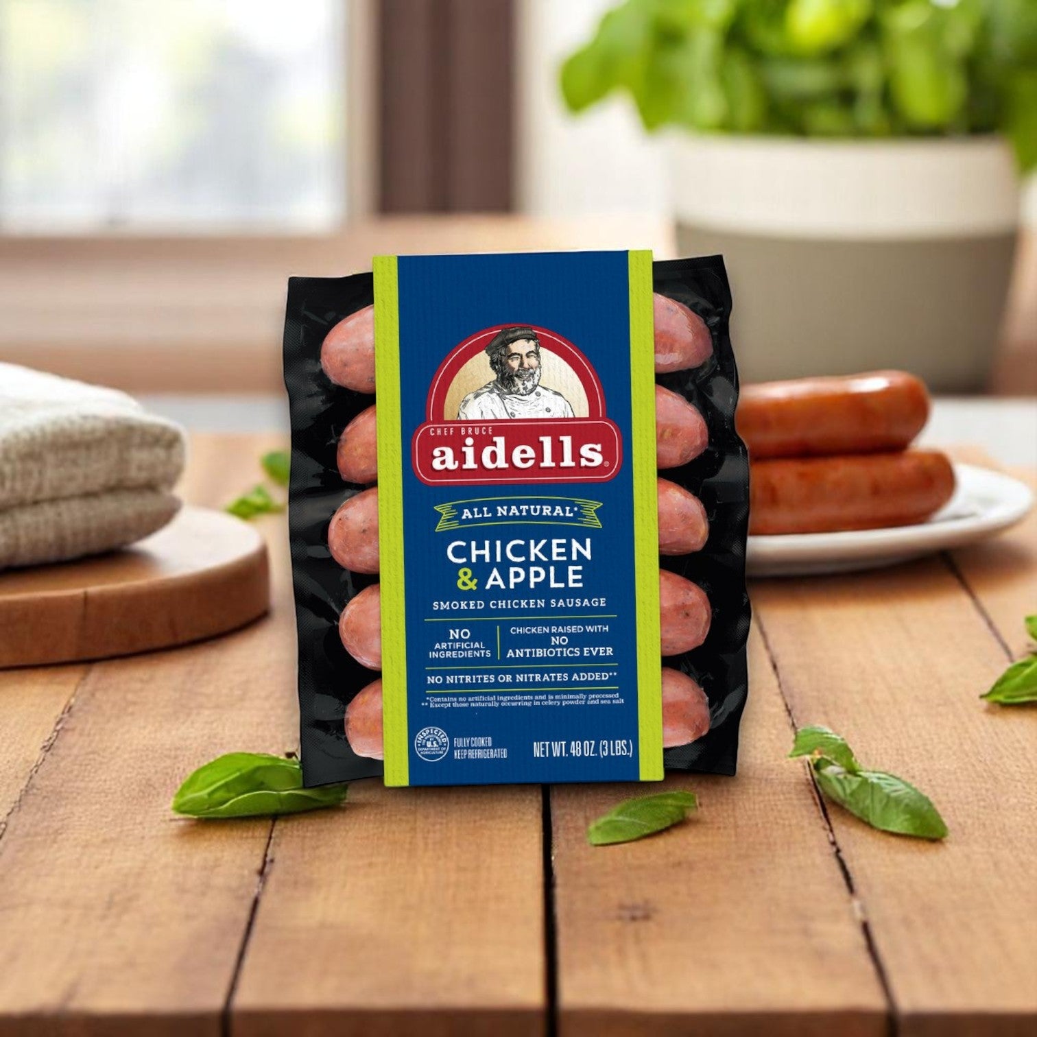Aidells Chicken & Apple Smoked Chicken Sausage – 3 Pack (48 oz Each, 9 lbs Total)