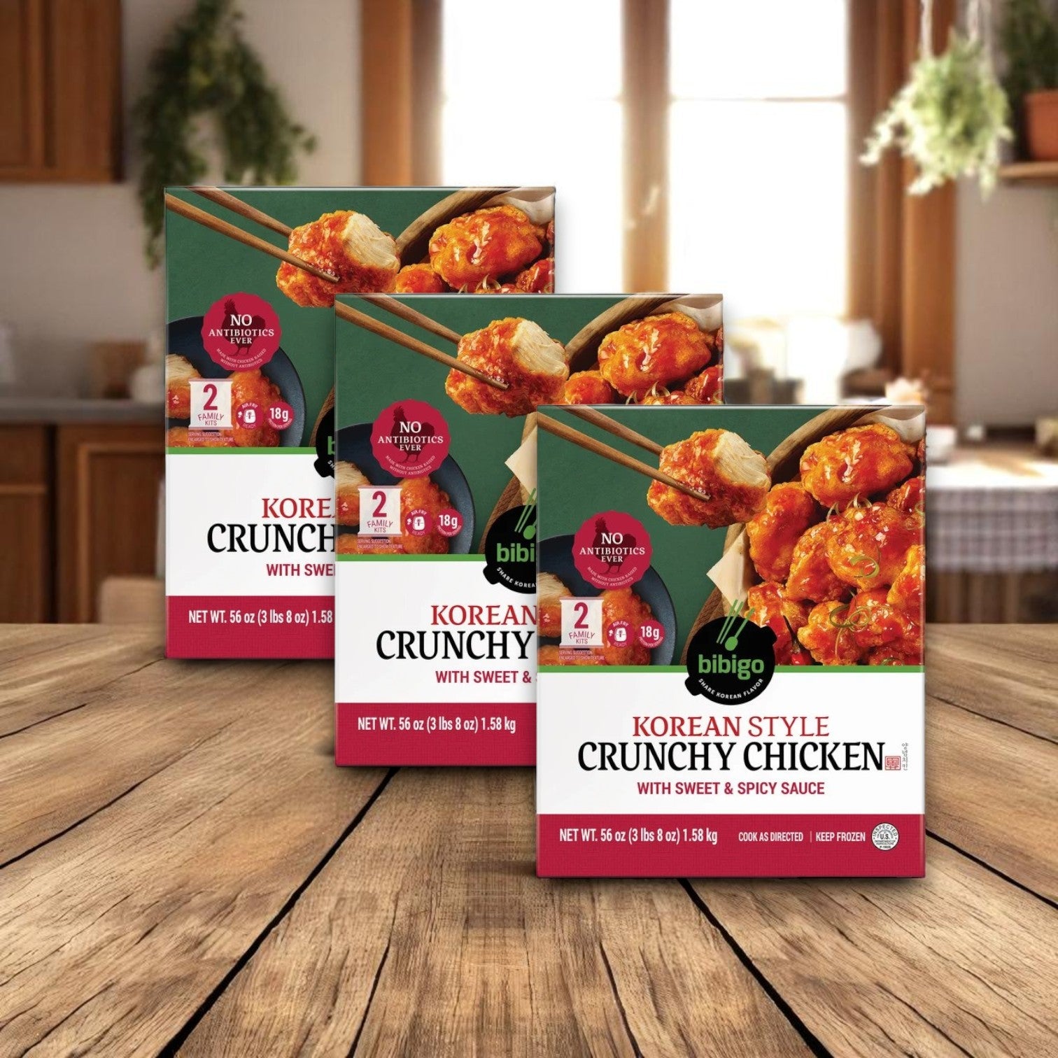 Bibigo Korean Style Crunchy Chicken, Sweet & Spicy Sauce – 3 Pack (56 oz Each)
