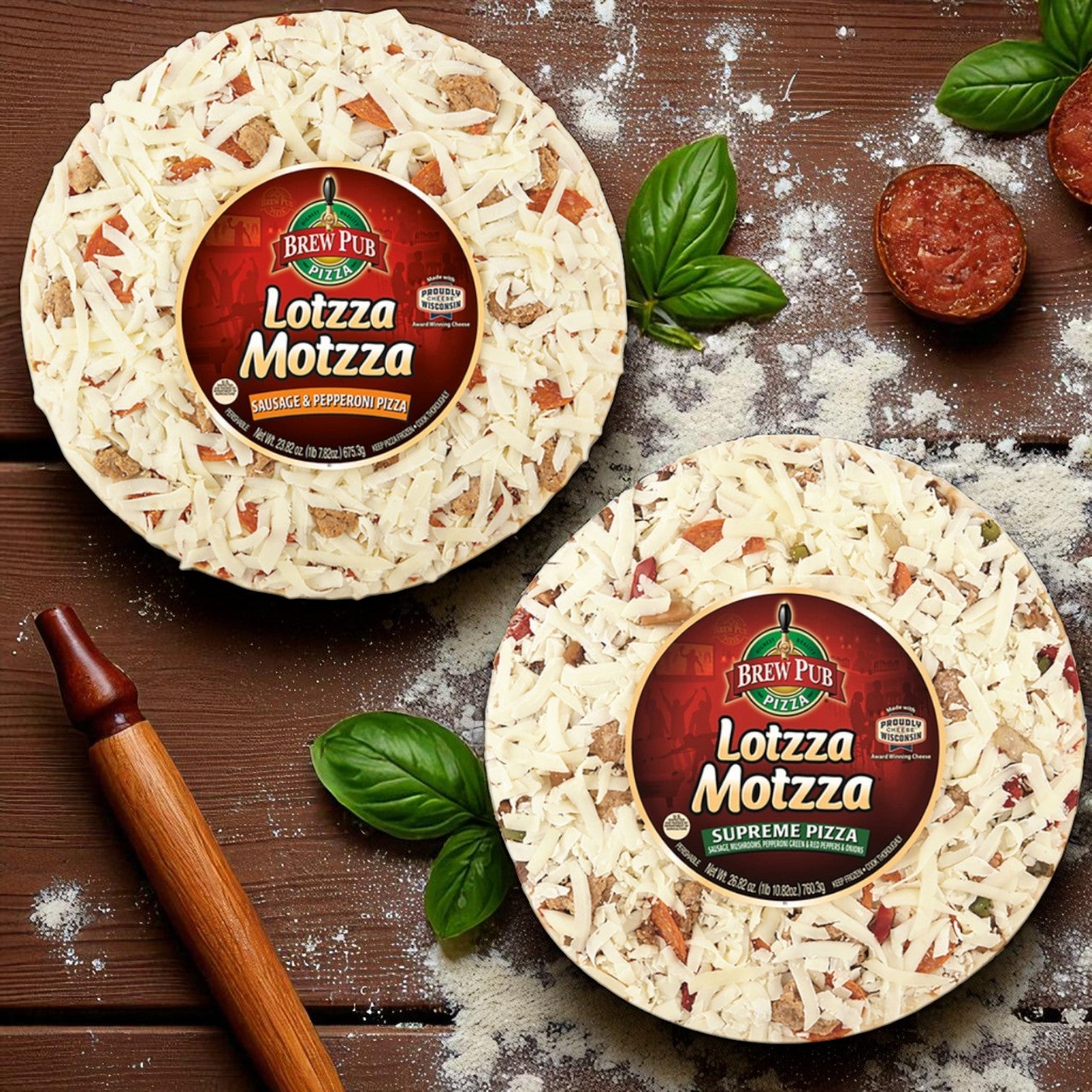 トイガン pizza Brew Pub Lotzza Motzza™ Pizza Duo – Sausage & Pepperoni and Supreme