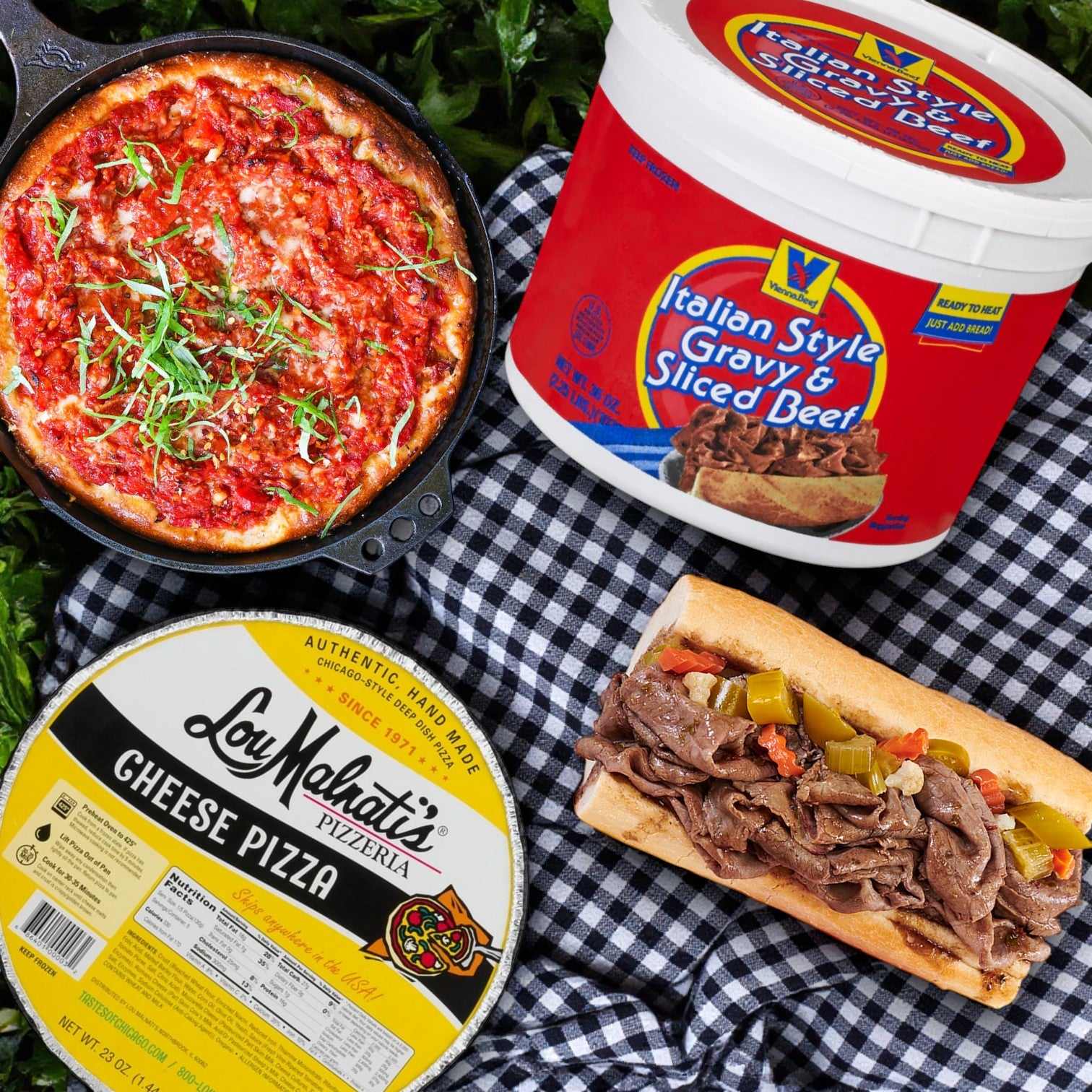 Chicago Comfort Combo – Vienna Beef Italian Style Gravy & Sliced Beef + Lou Malnati’s Cheese Deep Dish Pizza