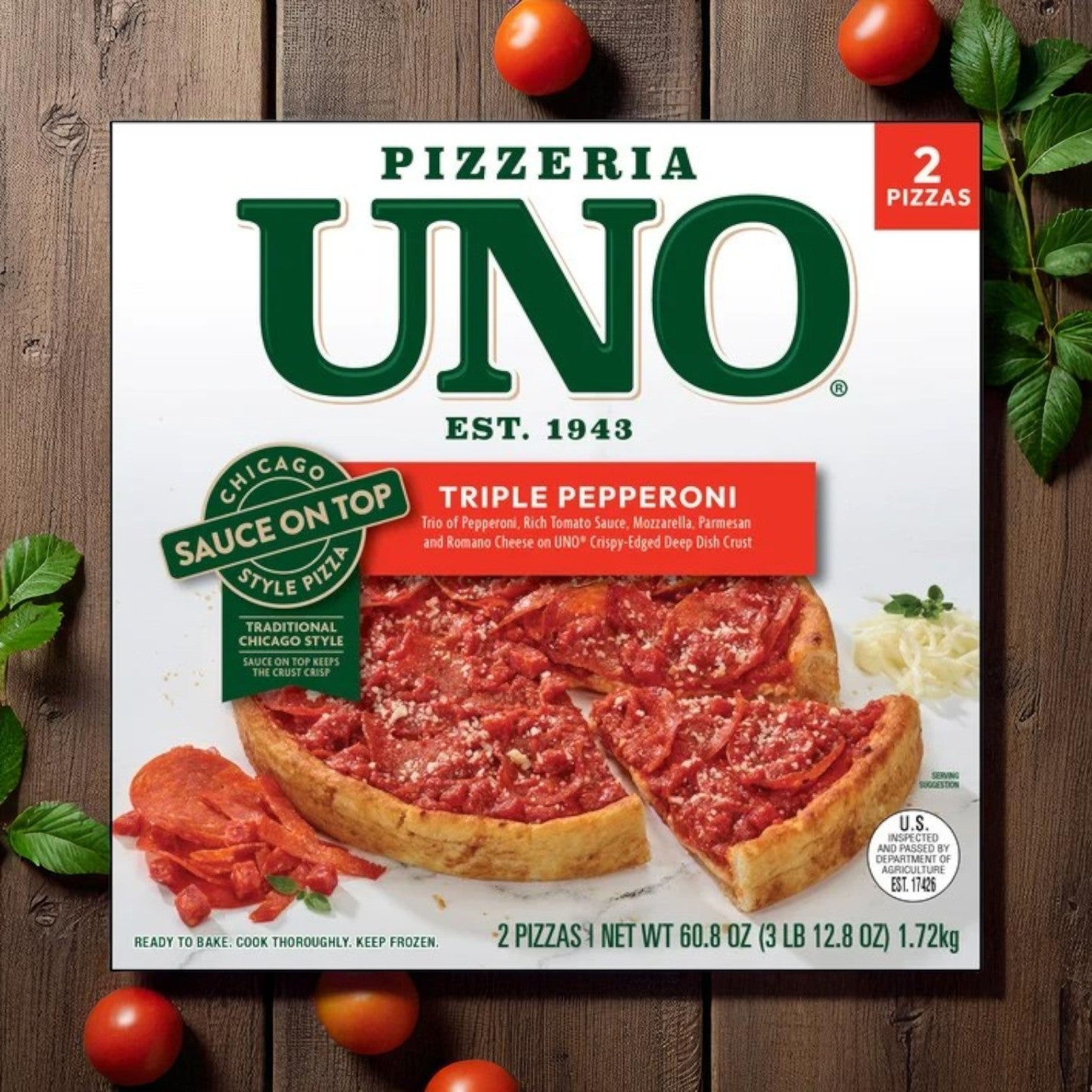 Pizzeria Uno Deep Dish Triple Pepperoni Pizza, 2 Ct & Frango Milk Mint Chocolates, 1 lb Box