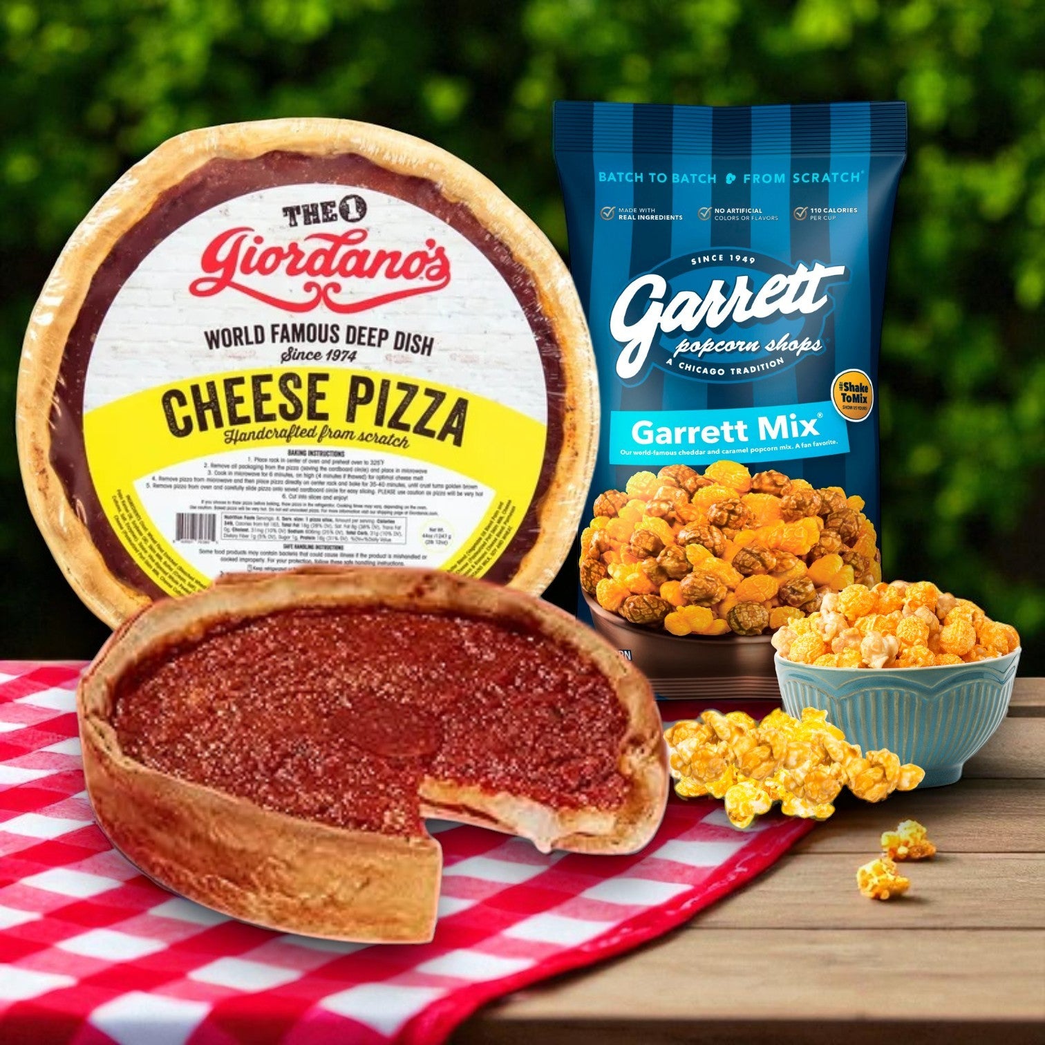 Chicago Favorites Combo: Garrett Popcorn & Giordano's Deep Dish Pizza